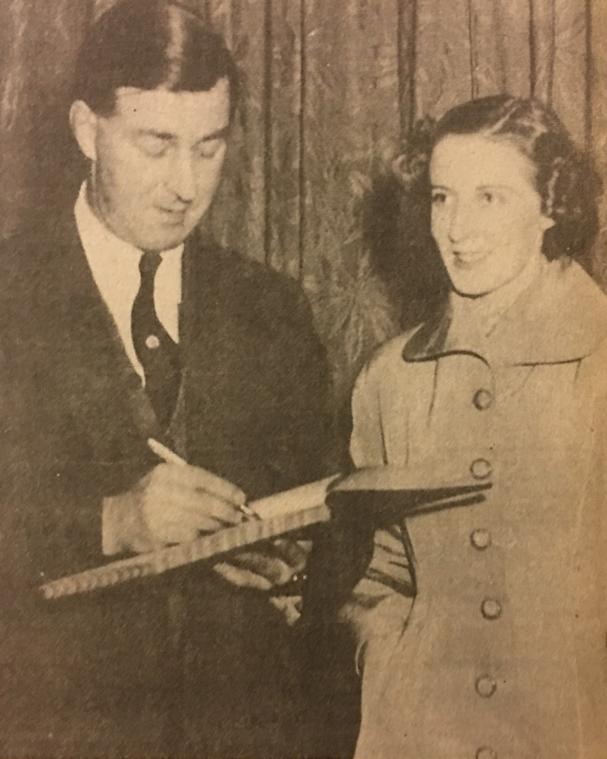 Former England and Yorkshire captain Norman Yardley, seen signing the Wombwell Cricket Lovers’ Society visitor book.