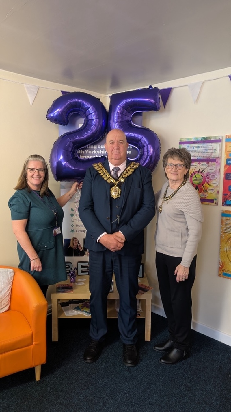 Lynda McDermott with Mayor of Barnsley Coun Dave Leech and Alison Leech.