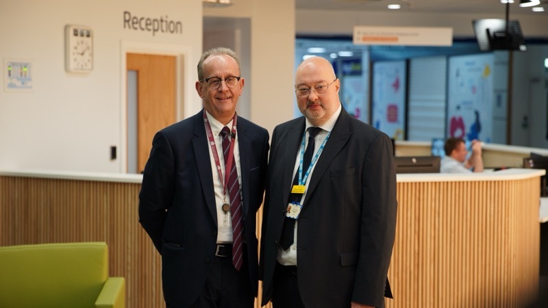 HEALTH HUB: Sir Steve Houghton, leader of the council, with the hospital’s director of operations, Shaun Garside. Picture: Scott Firth.