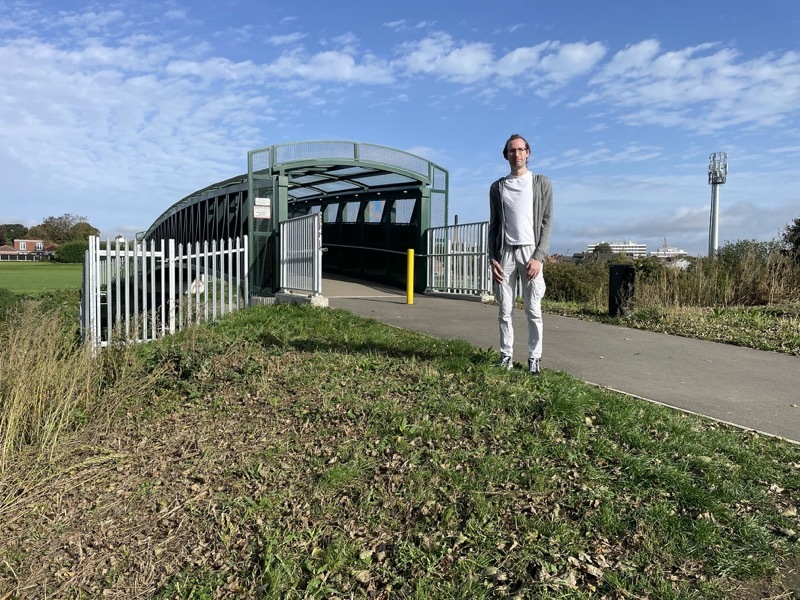 IRKED: Coun Will Fielding at the bridge, which has already been targeted by vandals.