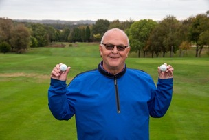 MAKE MINE A DOUBLE: The drinks were on him as Steve Copeland scored two hole-in-ones with the same ball on the sixth. Picture: Shaun Colborn. PD094540