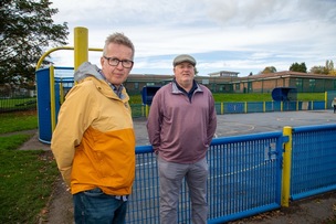Coun Steve Hunt and Coun Dickie Denton bring attention to firework misuse at Mapplewell Park. Picture Shaun Colborn PD094596