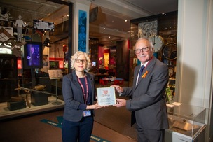 Coun Robin Franklin and museum leader Lynne Minett with the national award.