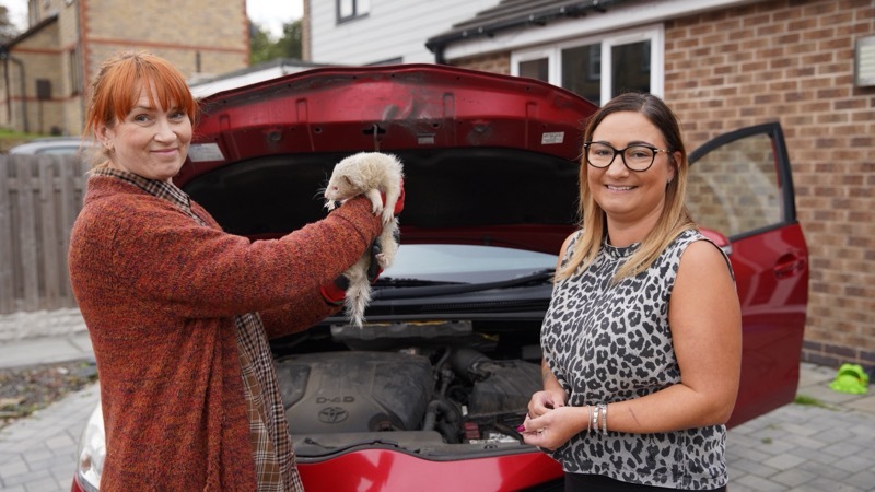 TROUBLE CAUSER: Tamsyn Crossland (left) holding Jimbob and Sarah Guest (right). Picture: Scott Firth.