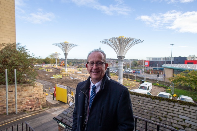 Yorkshire Roses: Council leader Sir Steve Houghton is pictured in front of the new sculptures. Picture Shaun Colborn PD094577