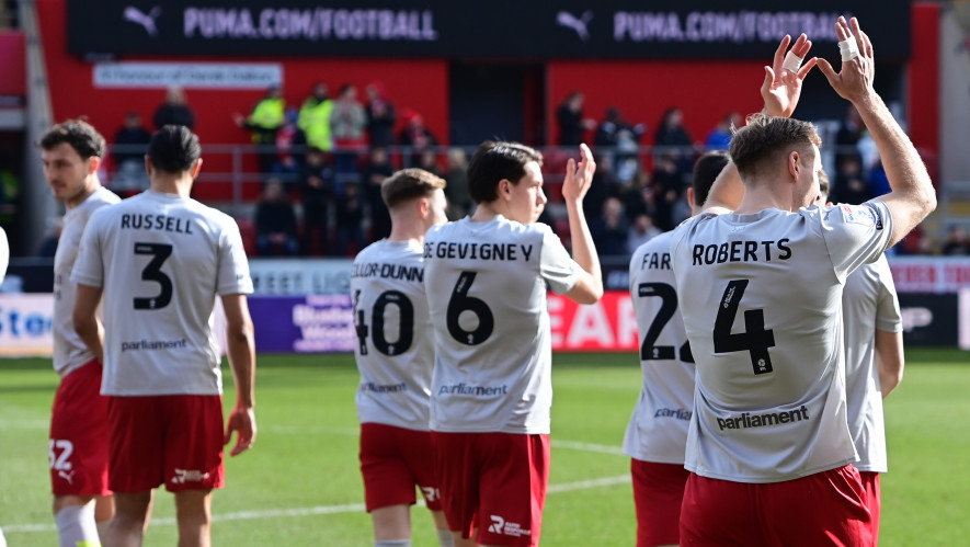 One-sided: Barnsley celebrate their win at Rotherham in February