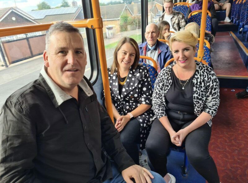 BUS CUTS: MP Stephanie Peacock and Louise Haigh alongside Coun Kevin Osborne.