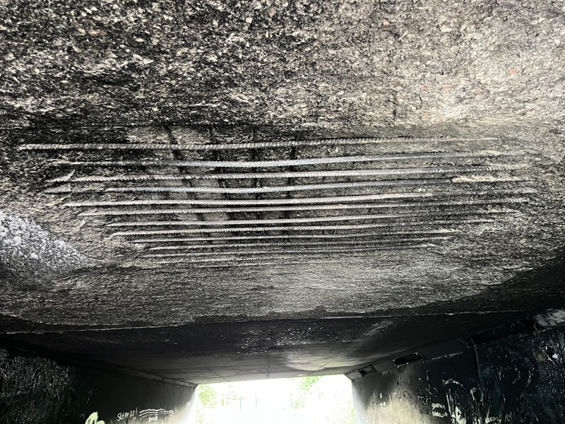 DAMAGE: The underpass’ roof.