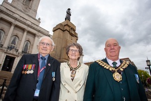CENTENARY: Coun Joe Hayward with Mayor of Barnsley Coun Dave Leech and mayoress Alison.
