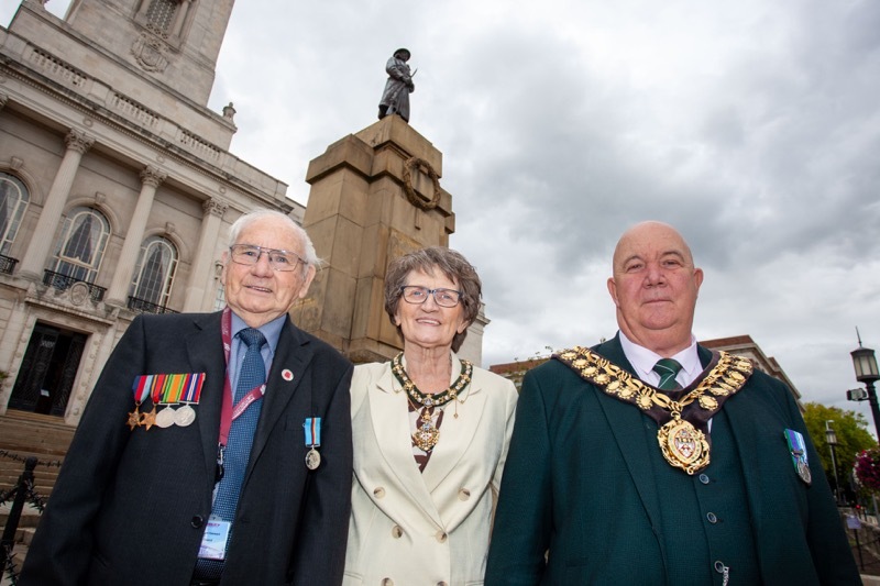 CENTENARY: Coun Joe Hayward with Mayor of Barnsley Coun Dave Leech and mayoress Alison.