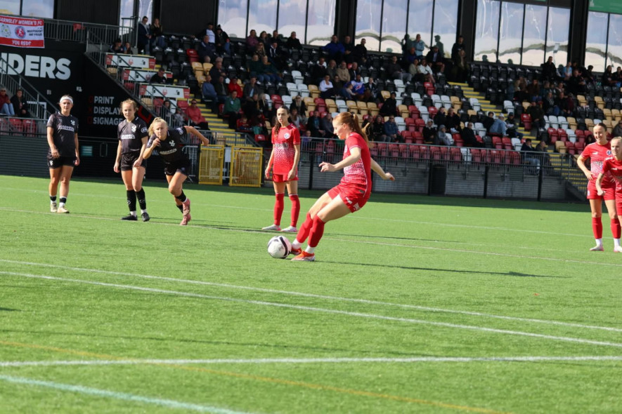 Big win: Barnsley WFC’s Jemima Jarvis scores a penalty against Kidderminster. Picture: True Match Visuals.
