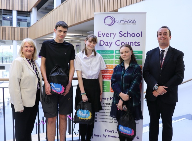 SUPPORT: Outwood Academy Shafton headteacher Alison McQueen, Coun Ashley Peace and year 11 pupils Ben Dodd, Jess Harding and Beau Brook.