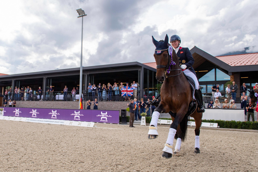 Medalists:  Becky Moody and Jagerbomb at the European Dressage Championships in France.  Picture: Jon Stroud, British Equestrian.